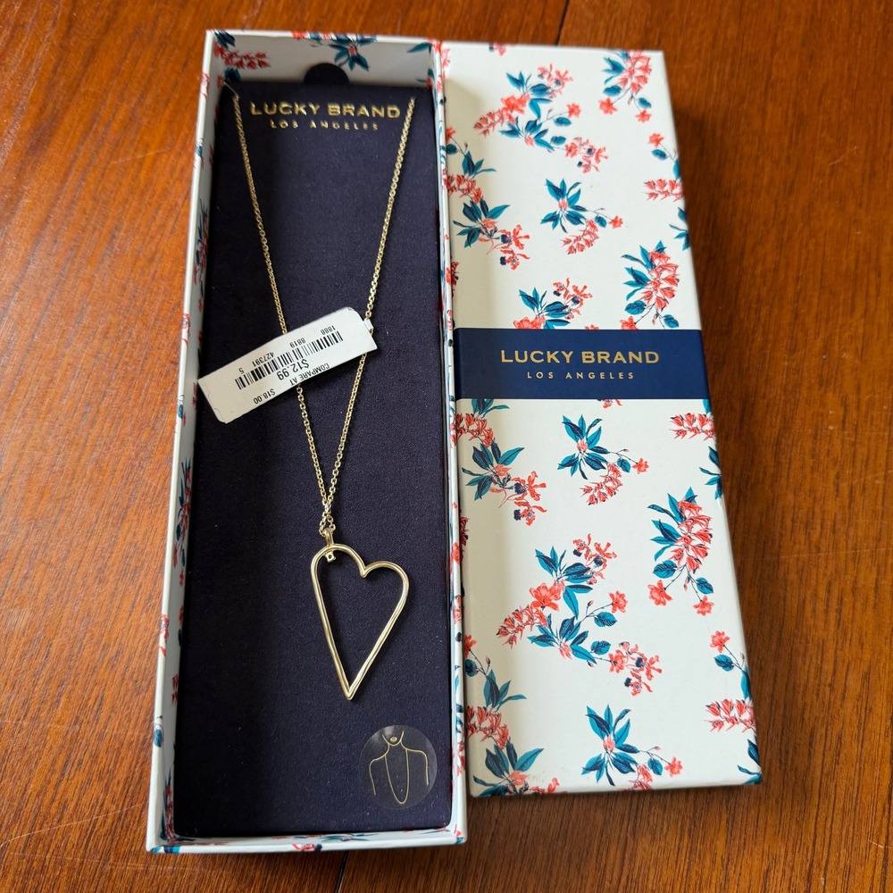 NEW Lucky Brand Gold Tone Open Heart Pendant Necklace Dainty Minimalist Romantic